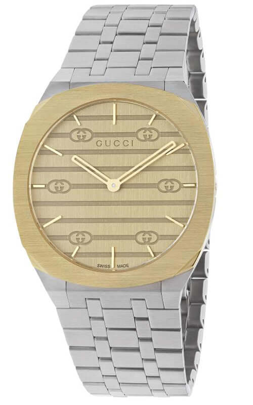 GUCCI 25H Gold 18K Plated and Steel Watch 34mm YA163405
