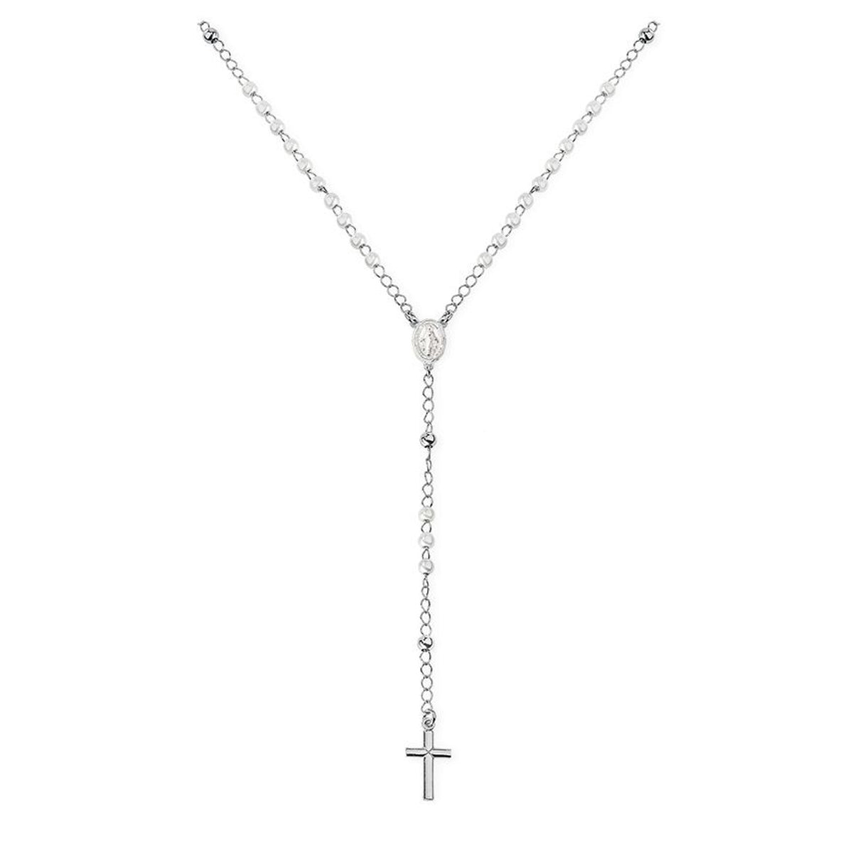 AMEN RHODIUM ROSARY PLAIN NECKLACE CROBB4