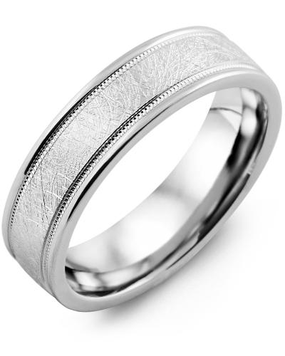 MADANI MEN'S HAND BRUSH MILGRAIN EDGES WEDDING RING MPR610WW MPR610WW