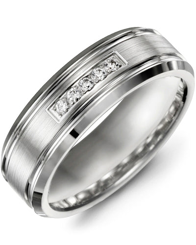 MADANI MEN'S BRUSH BEVELED CARVED EDGES DIAMOND WEDDING BAND MUL610WW-10R MUL610WW-10R