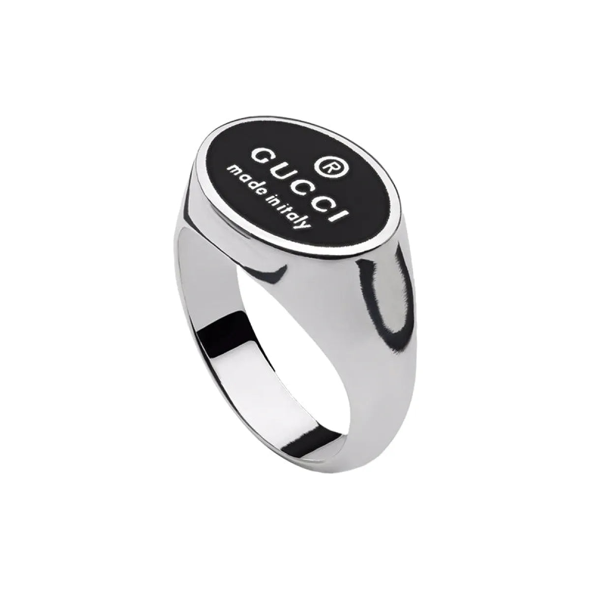 GUCCI TRADEMARK RING 12MM SILVER&BLACK ENAMEL