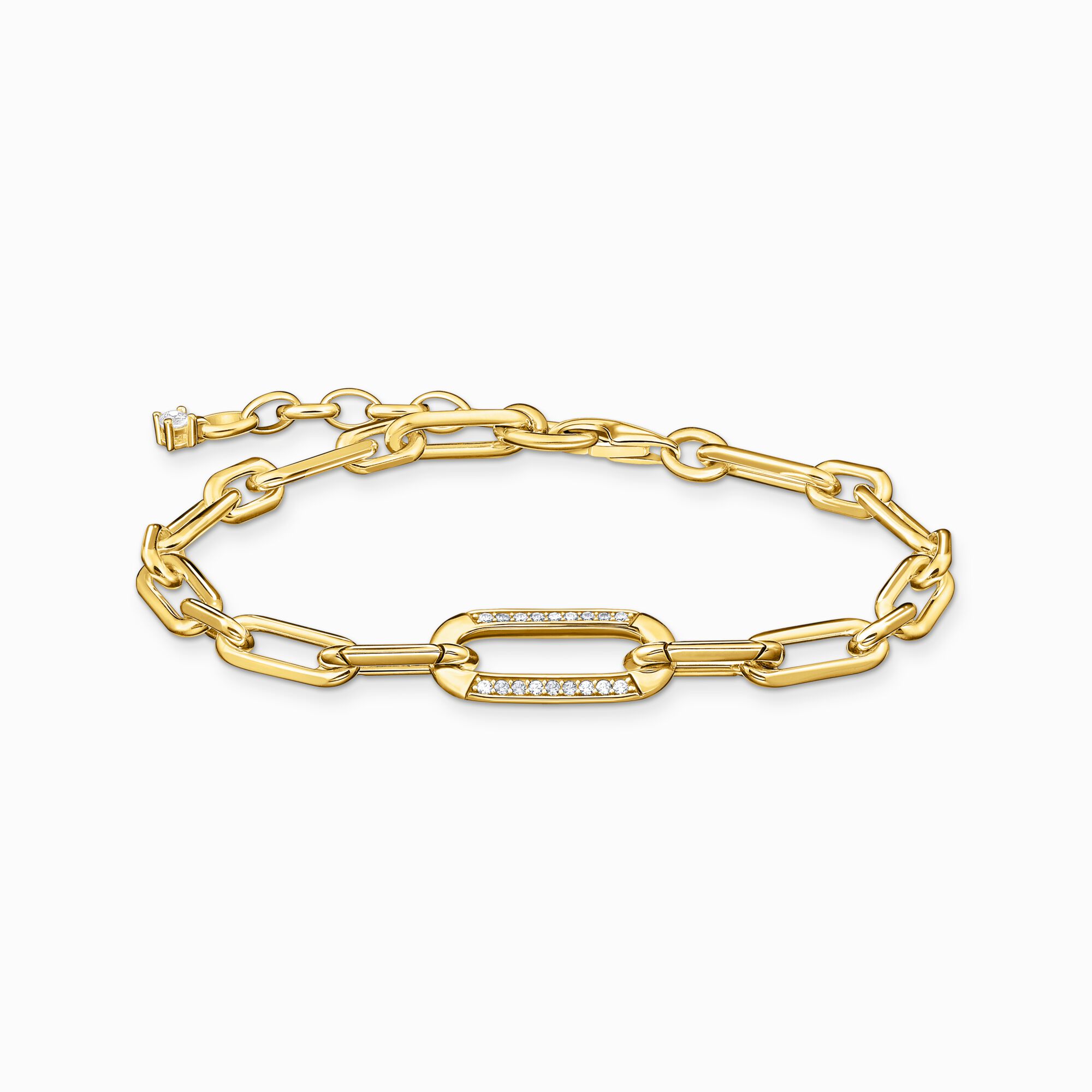 THOMAS SABO Yellow-gold plated link bracelet with anchor element and zirconia A2032-414-14
