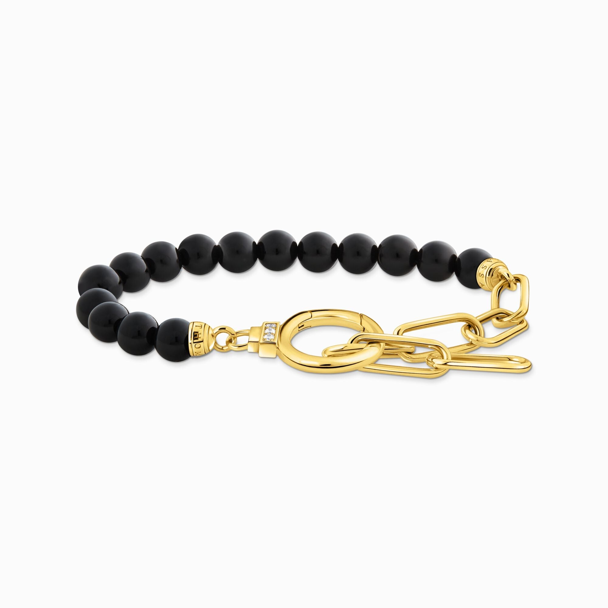 THOMAS SABO Yellow-gold plated bracelet with onyx beads and white zirconia A2134-177-11