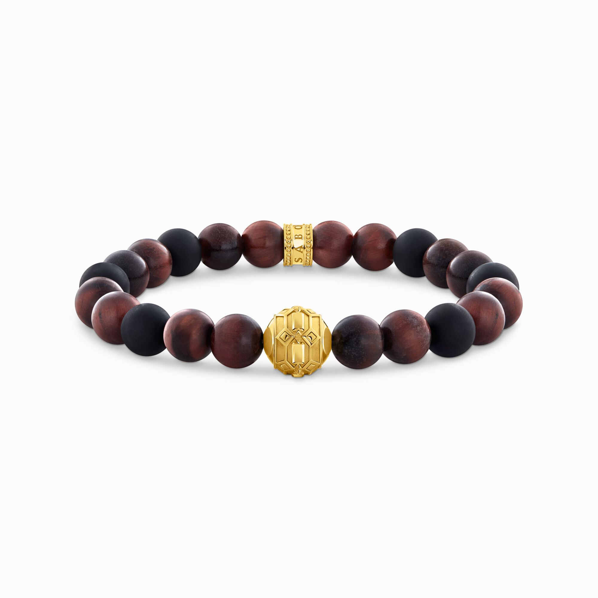 THOMAS SABO Yellow-gold plated bracelet with Obsidian and Red Tiger's Eye Beads A2135-881-7