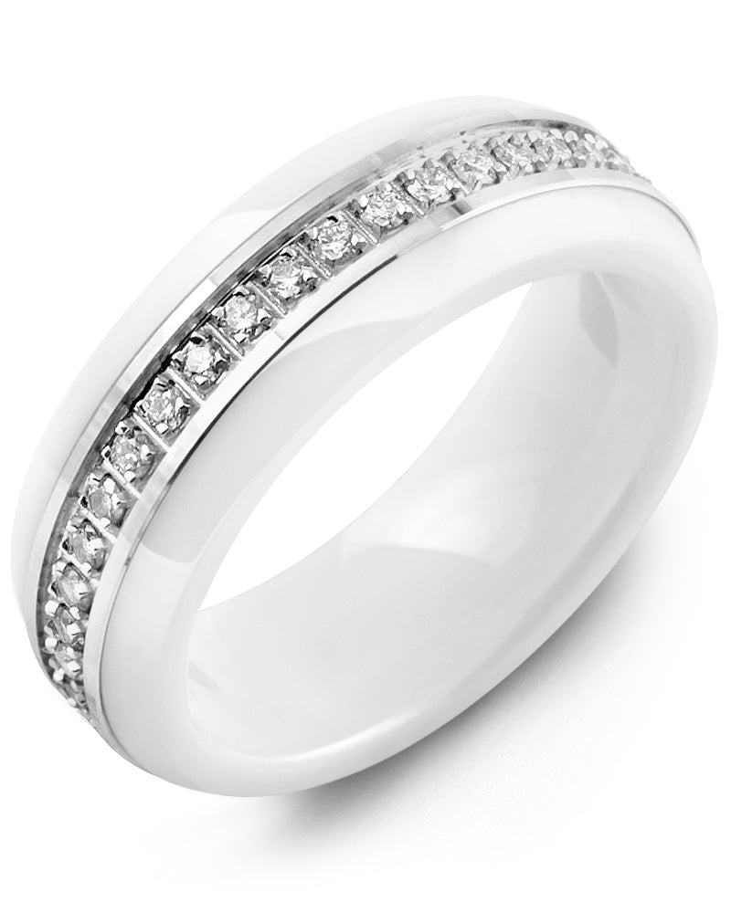 Madani Women's Dome White Ceramic Eternity Diamond Wedding Ring MZA610IW-15R