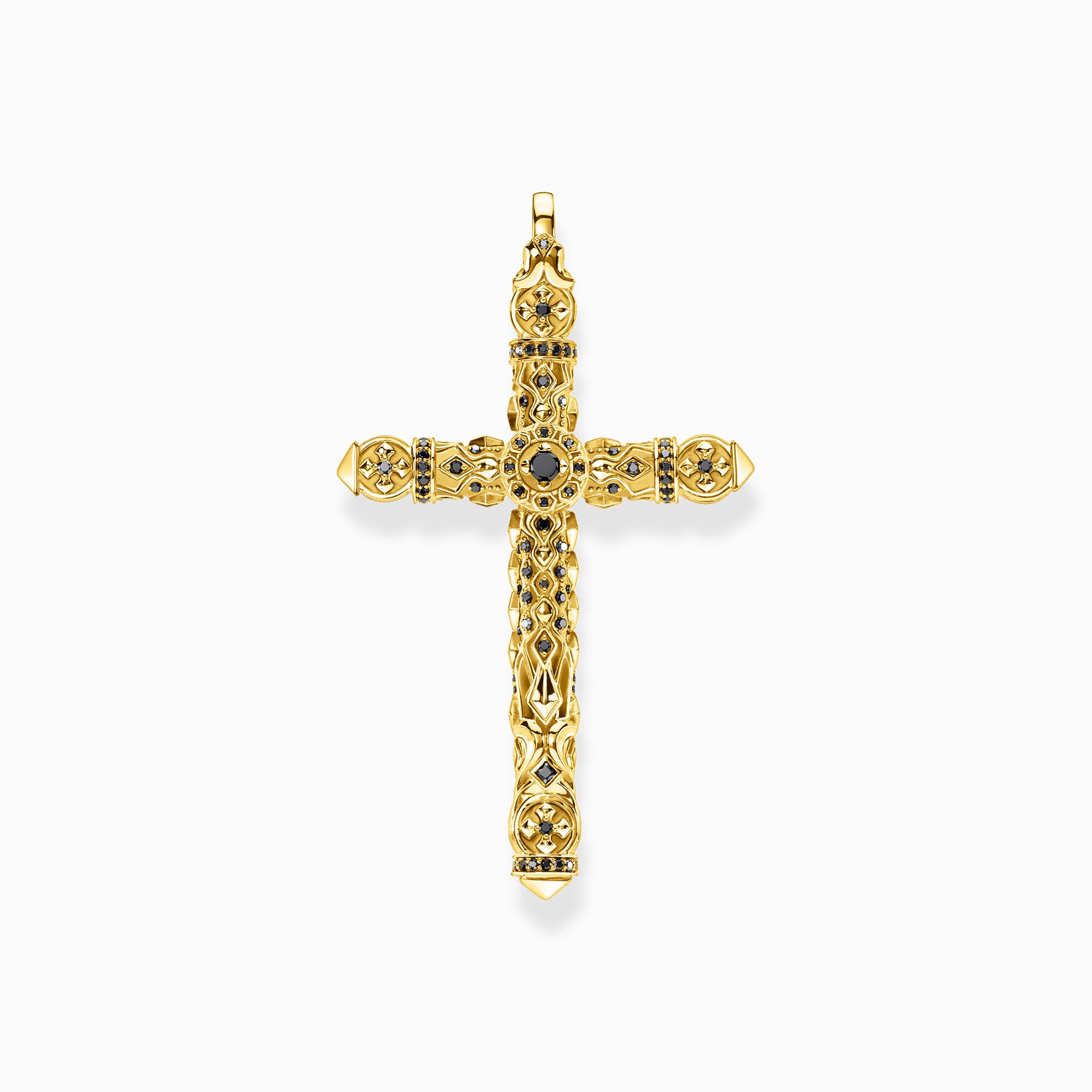 Thomas Pendentif cross black stones gold PE903-414-11